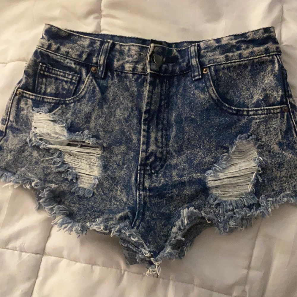 Distressed jean shorts